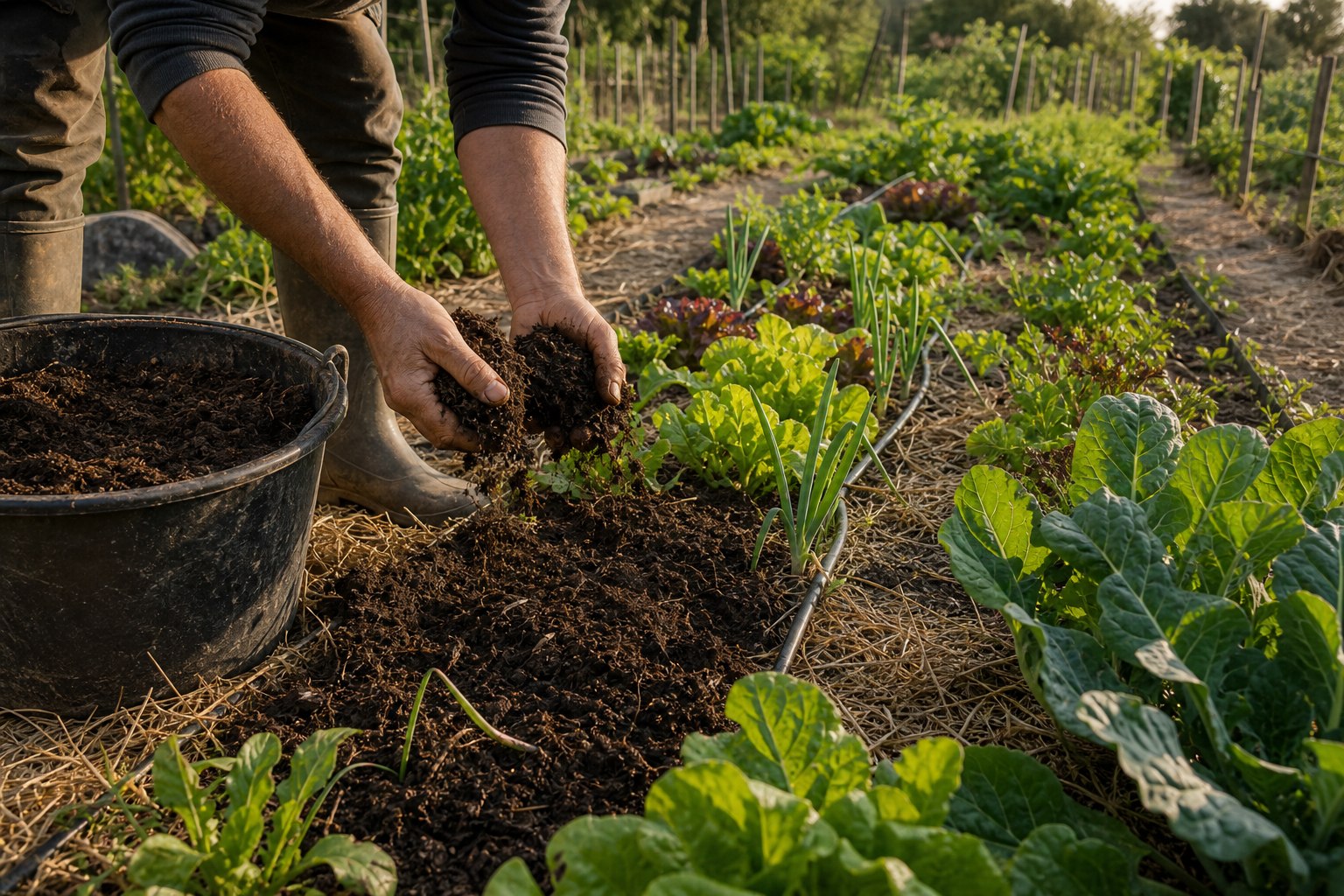 Huerta regenerativa con compost y manejo de suelo