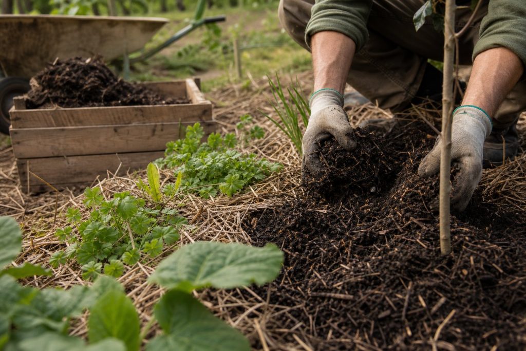 Aporte de compost y acolchado para mejorar el suelo